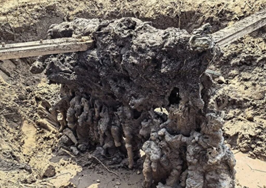 Stunned villagers in China found a rare 130cm fulgurite - a glassy boulder formed when lightning struck a wheat field during a violent thunderstorm and melted the earth instantly.