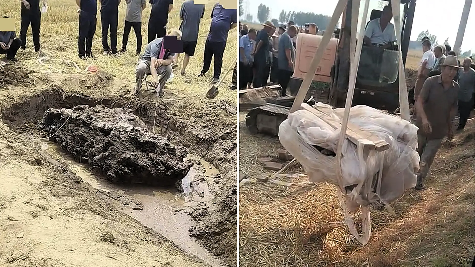 Stunned villagers in China found a rare 130cm fulgurite - a glassy boulder formed when lightning struck a wheat field during a violent thunderstorm and melted the earth instantly.