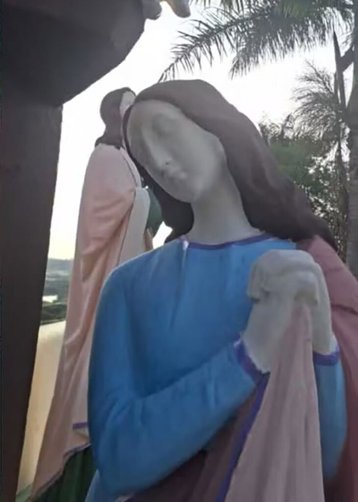 Religious statues of Jesus were covered up after an amateur restoration left them with arched eyebrows, thick eyelashes and bright red lips - drawing comparisons to the infamous Monkey Christ.