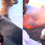 Tourists hiking a Guatemalan volcano were pelted with red-hot lava rocks when it suddenly erupted - one hiker found a molten chunk had burnt straight through her coat.