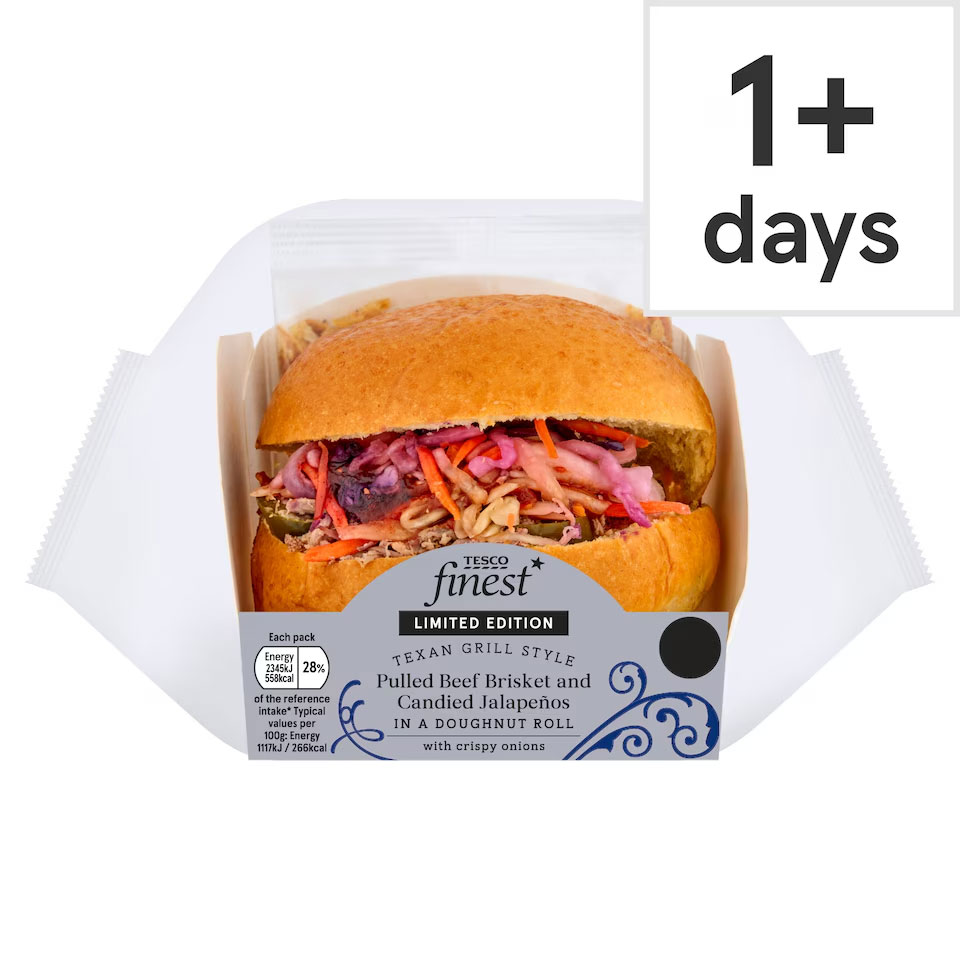 Tesco has overhauled its meal deal with 17 summer items - including a pulled beef brisket sandwich served in a sugar-topped doughnut brioche roll with candied jalapeños.