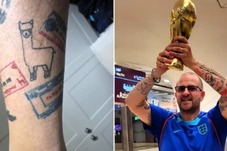 An England superfan tattooed with passport stamps has spent £90,000 following the side - and says the Yanks are more fussed about hockey and basketball than football.