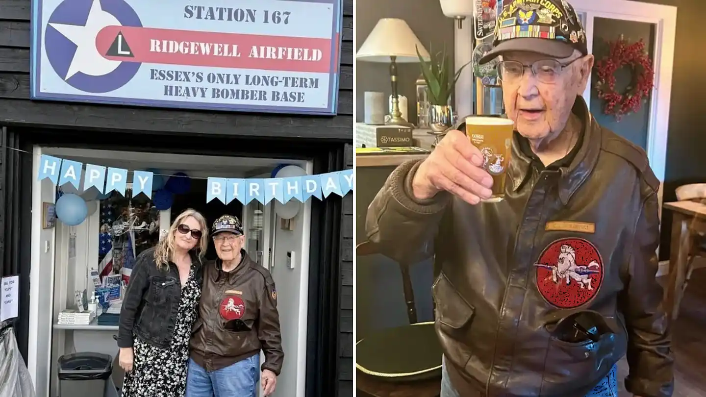 Casimer 'Casey' Bukowski, 102, returned to the Essex airfield where he served in 1943 - the WWII vet who survived a POW camp even soared in a glider to mark the occasion.