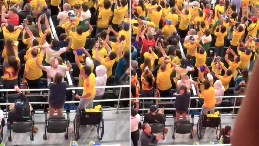 Wheelchair users were filmed standing up and bouncing with joy after Colombia's World Cup win - sparking debate online before many viewers rushed to defend the celebrating fans.
