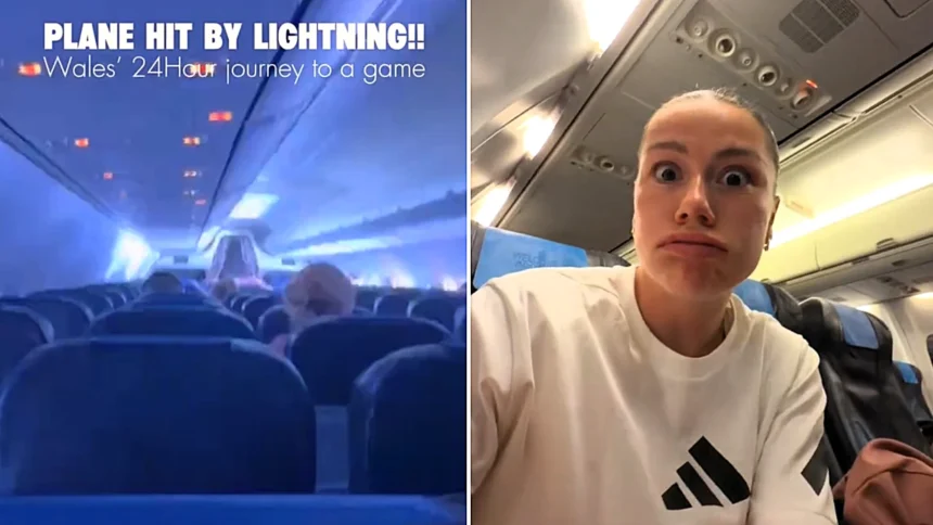 The Wales women's football team's plane was struck by lightning mid-flight to a World Cup qualifier - screams rang out as a blue bolt shot through the cabin and the pilot made an emergency landing in Italy.
