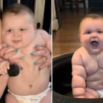 A mum says her eight-month-old baby is already wearing clothes for five-year-olds and has cost $5,000 in outgrown equipment - adding that she carries him "with hope and prayer".