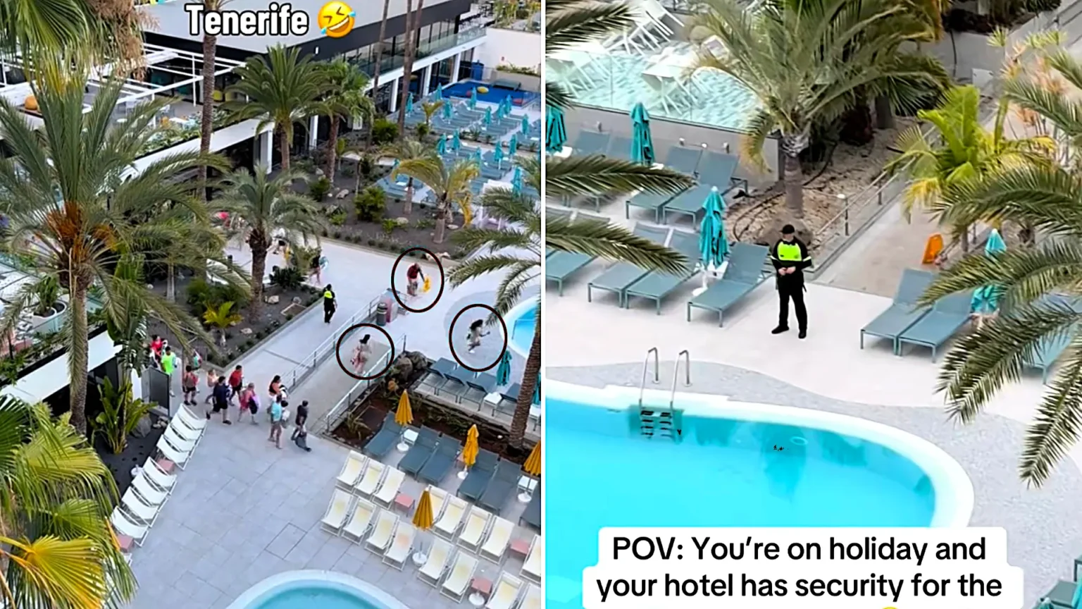Dozens of holidaymakers sprinted for sunbeds the moment pool gates opened at 8am in Tenerife after queuing for half an hour - with every single lounger gone by 9:30am.