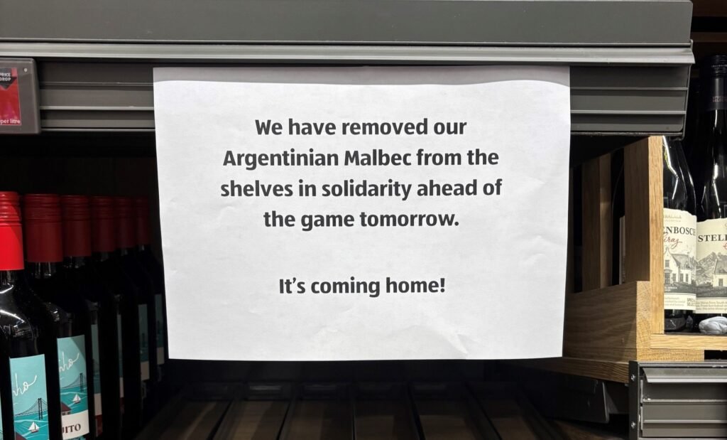 Aldi has pulled Argentinian Malbec from a UK store in a cheeky show of solidarity ahead of England's crunch World Cup semi-final against Argentina.