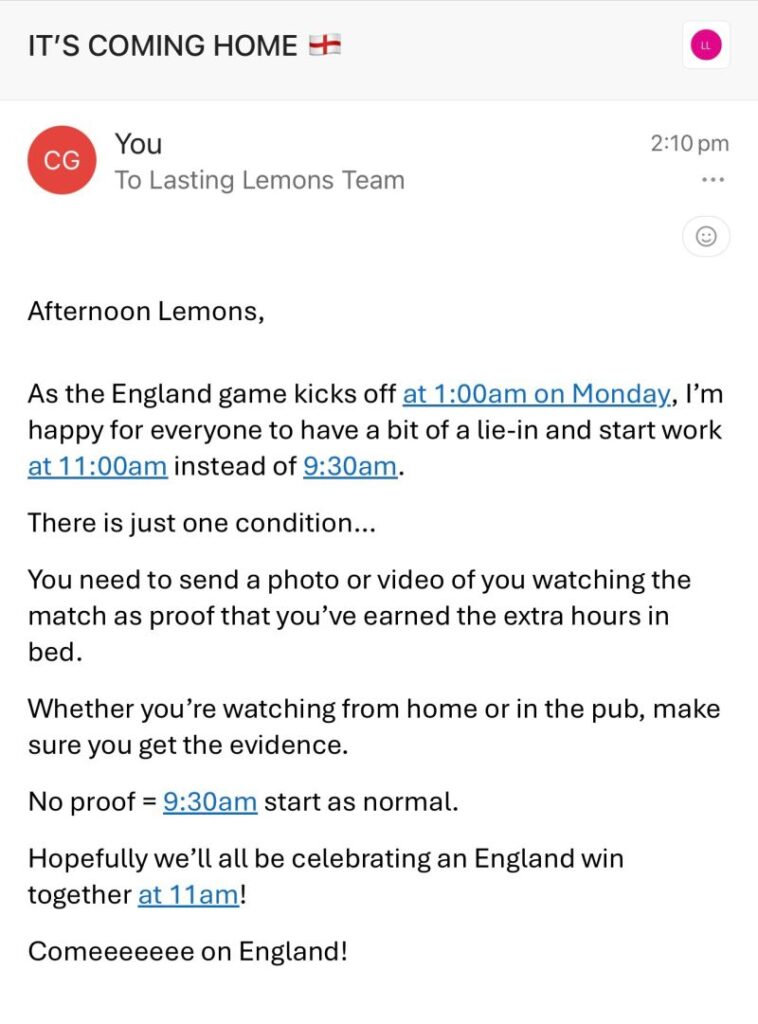 CEO sparks furious online backlash after offering staff a lie-in for England's World Cup match, but only if they can prove they watched the game.