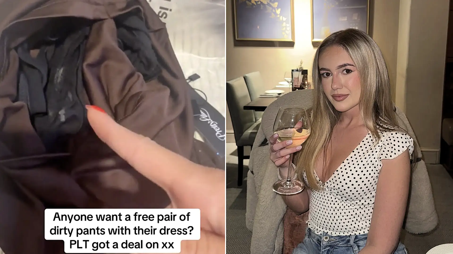 A Brit shopper was left feeling sick after finding a pair of dirty worn pants stuffed inside her new £32 PrettyLittleThing dress from her holiday haul.