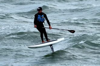 Adventurer Guy Bridge foil-boarded 250 miles along the UK coast in under 20 hours - even joined for one leg by his eight-month pregnant wife. Next up: the Channel.