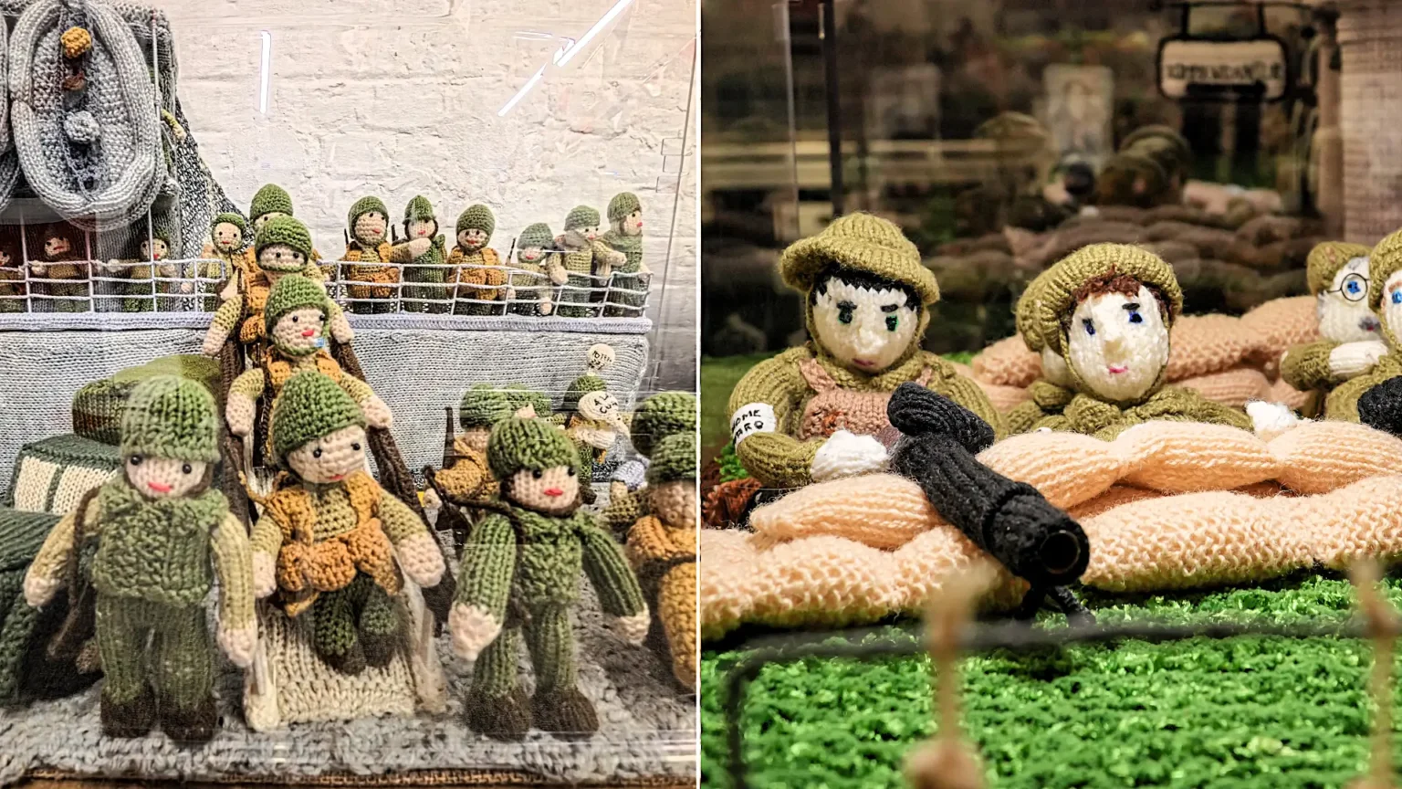 An extraordinary 80-metre exhibition depicting the D-Day landings, Spitfires and the Blitz has been created entirely from knitting and crochet by 200 volunteers.