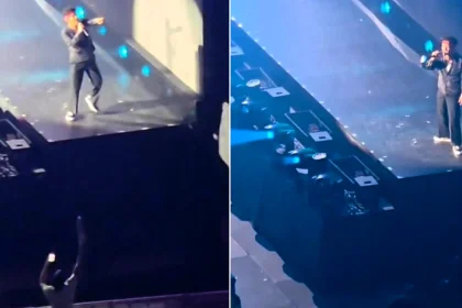 A fan was spotted hurling a pint at Bruno Mars during the final night of his sold-out Wembley run - before security shoved him into the crowd - but the star carried on like a pro.