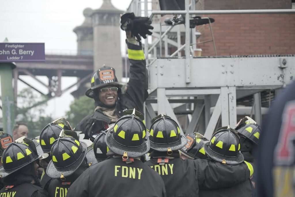A firefighter-in-training left his girlfriend speechless after turning a daring abseil exercise into a surprise marriage proposal at an FDNY event in New York.