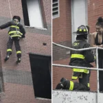 A firefighter-in-training left his girlfriend speechless after turning a daring abseil exercise into a surprise marriage proposal at an FDNY event in New York.