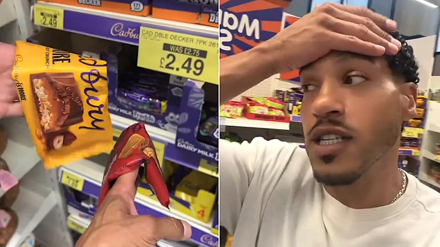 A former X Factor star has slammed B&M for being "too hot" after finding the entire chocolate aisle melted on the shelves during the UK heatwave - bars were "folding in half".
