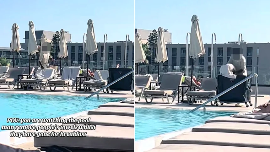A hotel worker in Rhodes has gone viral for clearing towels off "reserved" sunbeds every morning - and holidaymakers can't get enough of the crackdown on the sunbed wars.