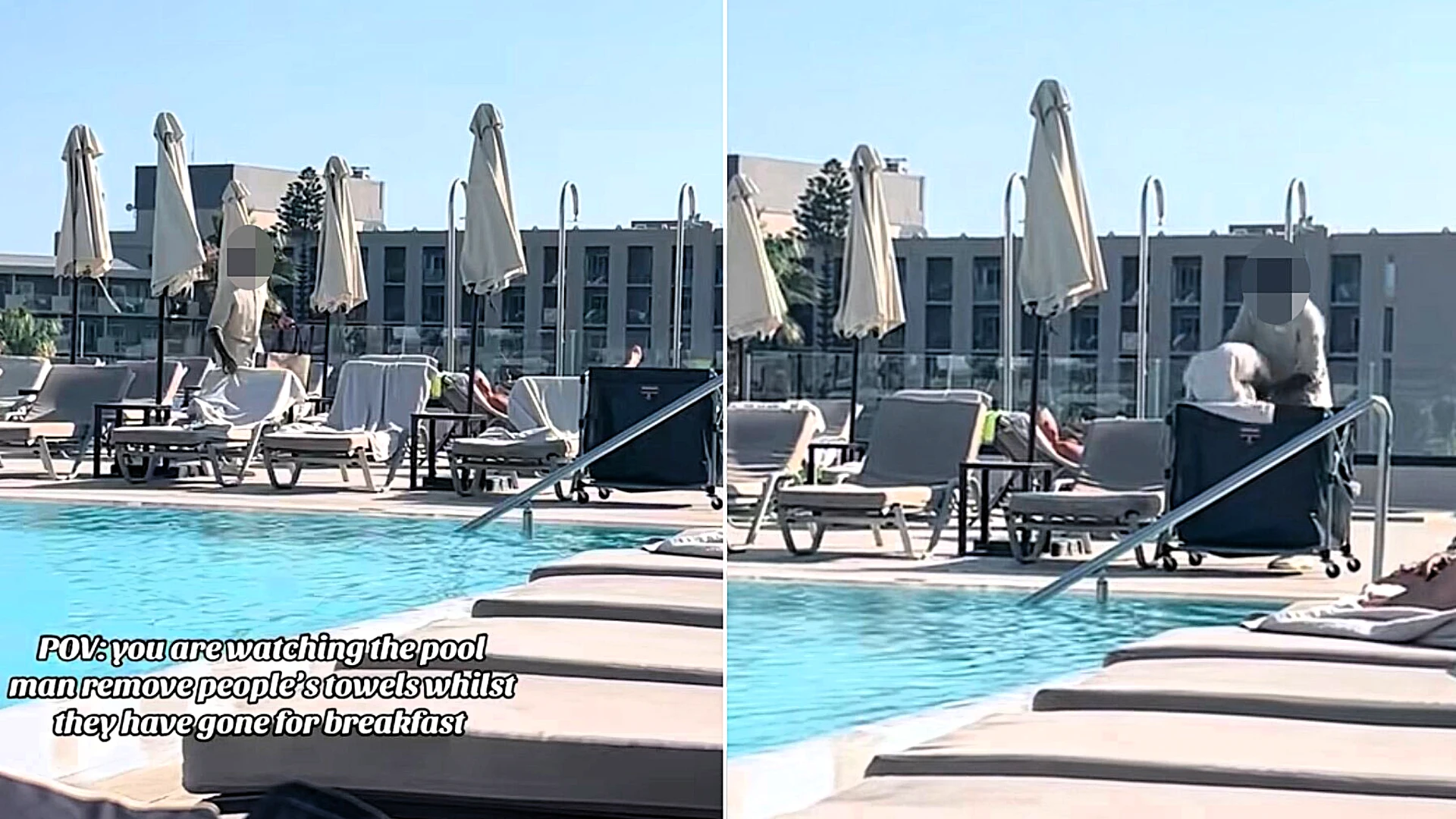 A hotel worker in Rhodes has gone viral for clearing towels off "reserved" sunbeds every morning - and holidaymakers can't get enough of the crackdown on the sunbed wars.