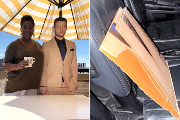 Woman's life-sized cardboard Justin Timberlake cutout got a new face for a 97-year-old's surprise birthday party - and the bizarre journey won approval from the real JT himself.