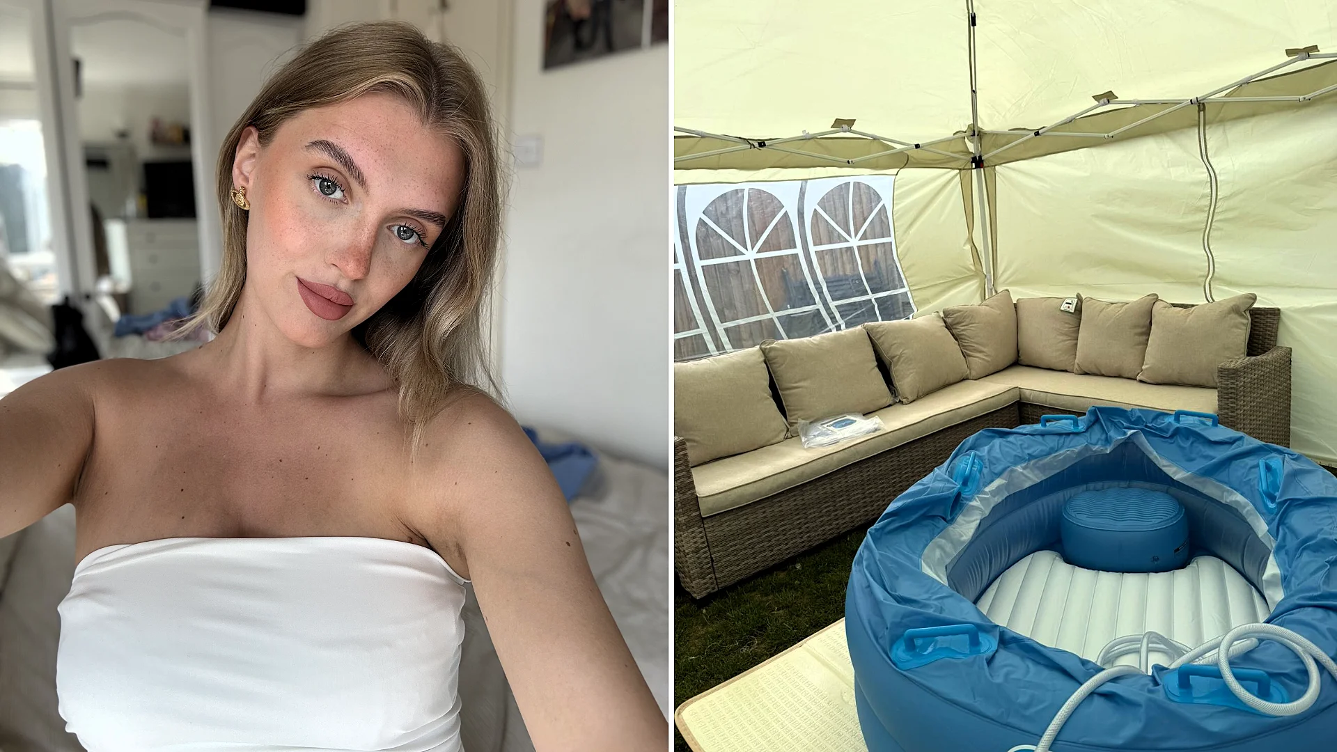 Eyelash tech trolled for her cosy garden home birth - which critics said would make neighbours think she was having an exorcism - was rushed to hospital in the end.