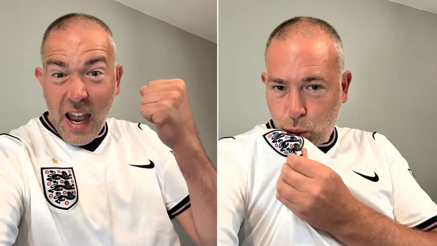 Superfan cheered England's 3-2 World Cup win over Mexico in total silence at 4am to avoid waking his kids - before starting work at 5:30am on just two hours' sleep.