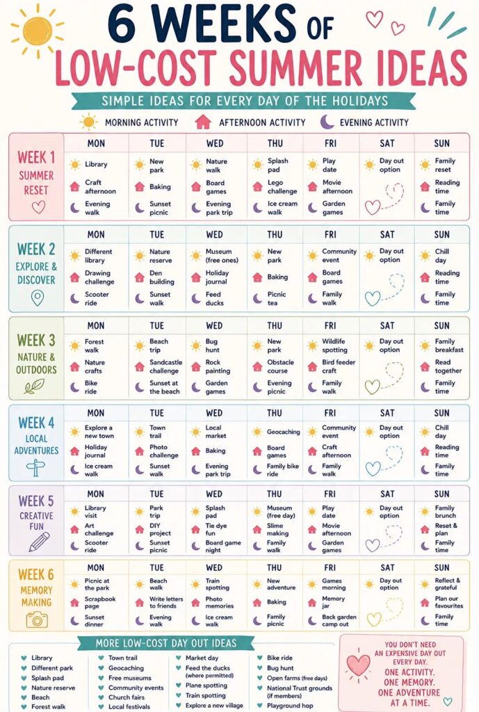 Mum-of-three goes viral for planning her children's entire six-week summer holiday months in advance, saving money and stress with a detailed daily itinerary.