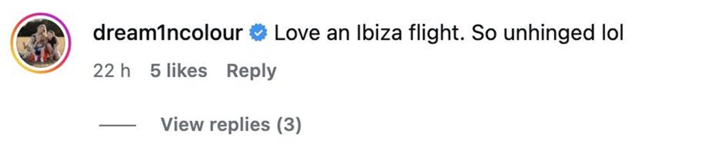 Social media comment on the post of A woman expecting a peaceful flight to Ibiza was stunned when it turned into a booze-fuelled party with dangling speakers, tequila and passengers dancing in the aisle.
