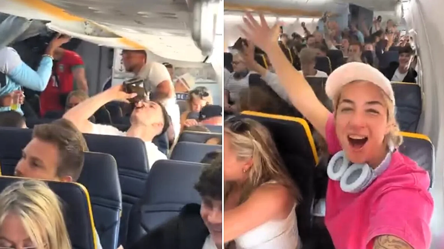 A woman expecting a peaceful flight to Ibiza was stunned when it turned into a booze-fuelled party with dangling speakers, tequila and passengers dancing in the aisle.