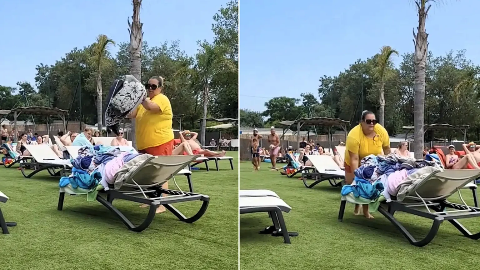Resort staff have been hailed heroes after removing towels from unoccupied sunbeds at a French campsite - clearing loungers "reserved" for hours by absent guests.