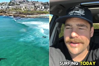 A bodyboarder came within one metre of a suspected 3.5m great white shark before racing along the beach to warn dozens of surfers to get out of the water.