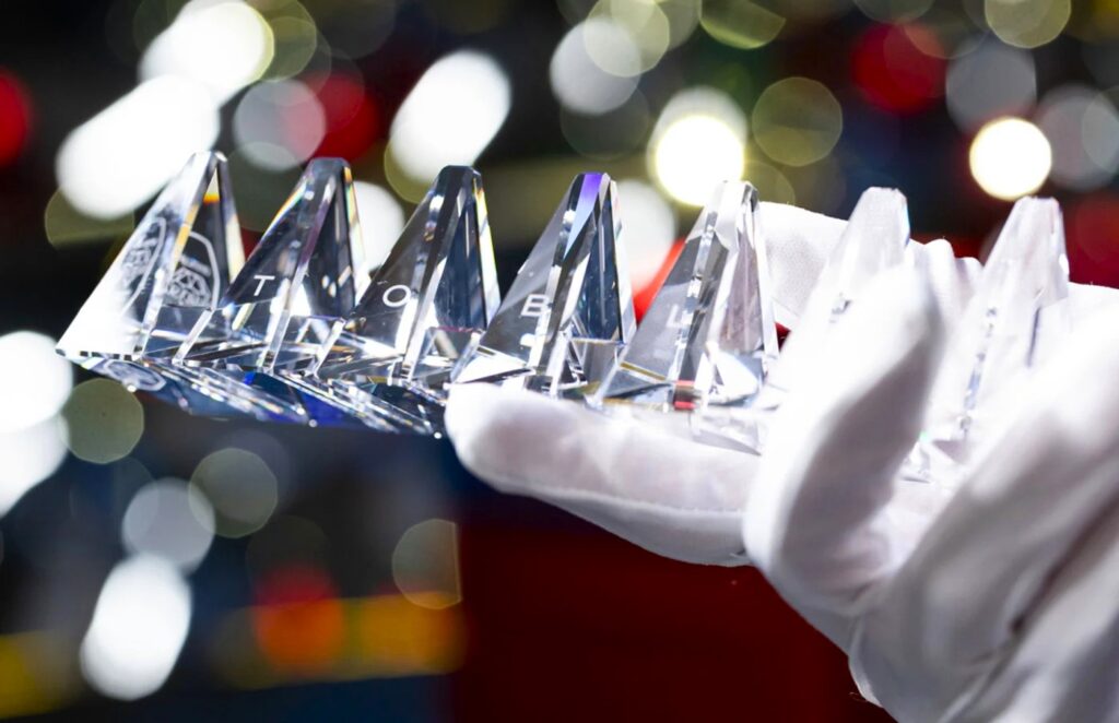 Toblerone has unveiled perhaps its most extravagant creation yet - a dazzling version of its famous chocolate bar crafted entirely from Swarovski crystals.