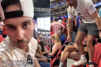 Influencer Jacob Abrams Cohen has sparked backlash after "running a 5K" by spinning in his seat at the World Cup, bumping into fans trying to watch the game.