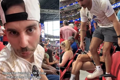 Influencer Jacob Abrams Cohen has sparked backlash after "running a 5K" by spinning in his seat at the World Cup, bumping into fans trying to watch the game.