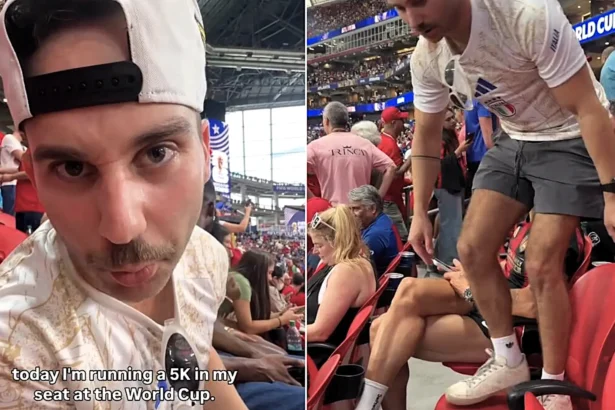 Influencer Jacob Abrams Cohen has sparked backlash after "running a 5K" by spinning in his seat at the World Cup, bumping into fans trying to watch the game.