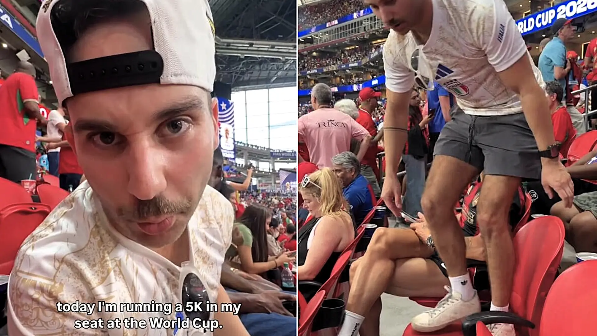 Influencer Jacob Abrams Cohen has sparked backlash after "running a 5K" by spinning in his seat at the World Cup, bumping into fans trying to watch the game.