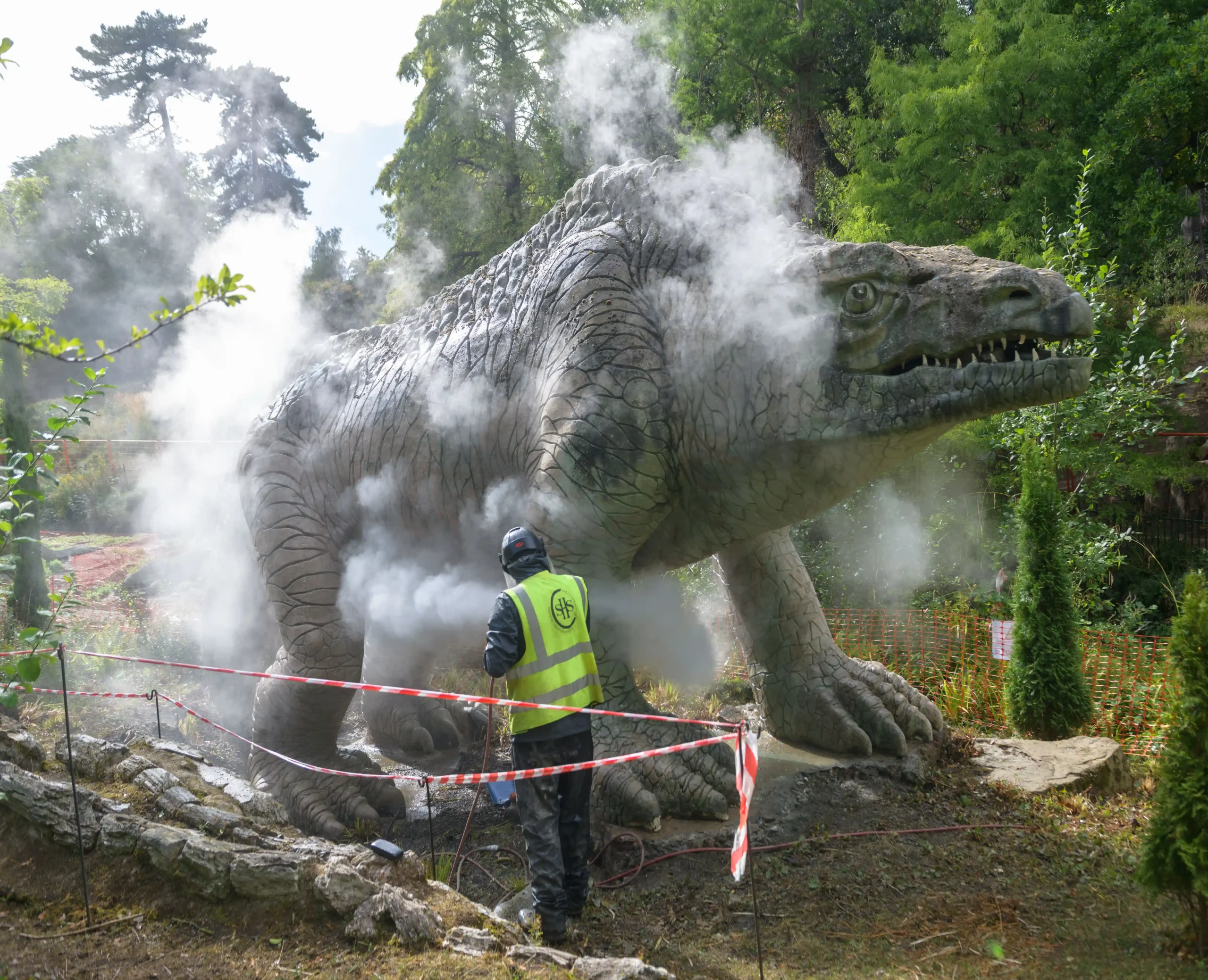 The world's first life-sized dinosaur sculptures have been saved from the at-risk register after a £27m project restored the 172-year-old Victorian icons.