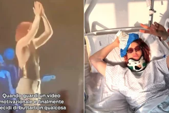 An X Factor Italia star has been hospitalised after tumbling off stage while waving to the crowd in Italy - Noemi suffered a head wound and must rest for four weeks.