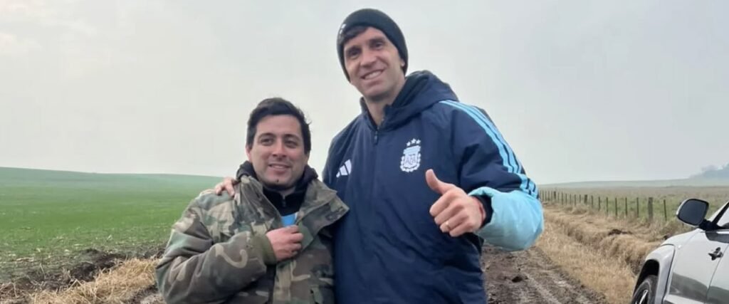 Locals came to the rescue of Argentina and Aston Villa star Emi Martinez after his pickup got bogged down in thick mud in his hometown - it took over three hours to free.