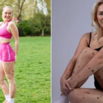 Woman covered in birthmarks across up to 80% of her body reveals people sometimes ask if she's 'fallen over in mud' - but says she 'embraces' being different rather than hiding it.