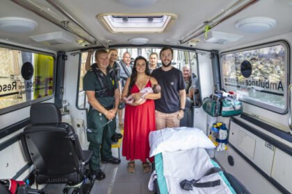 A baby girl named Harriet was born on a marine ambulance racing between Channel Islands during a lightning storm - arriving at 11:11pm, two weeks earlier than planned.