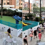British holidaymaker captures the daily Benidorm sunbed scramble as guests queued from 7.30am before racing for beds when the pool opened - and calls it chaos for no reason.