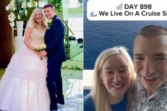 A couple who met and married on a cruise ship now live permanently at sea - spending up to £7,500 a month and not setting foot on land for 900 nights.