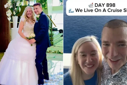 A couple who met and married on a cruise ship now live permanently at sea - spending up to £7,500 a month and not setting foot on land for 900 nights.