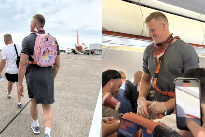 Groom posed as an easyJet flight attendant and even helped collect rubbish on a plane after his stag do pals made him dress up in a Vinted frock for a Benidorm trip.
