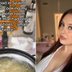 US influencer sparks a fierce debate after cooking her own meals in a Barcelona hotel room because she found Spanish food too flavourless - while recovering from life-saving surgery.