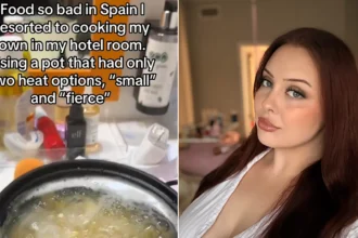 US influencer sparks a fierce debate after cooking her own meals in a Barcelona hotel room because she found Spanish food too flavourless - while recovering from life-saving surgery.