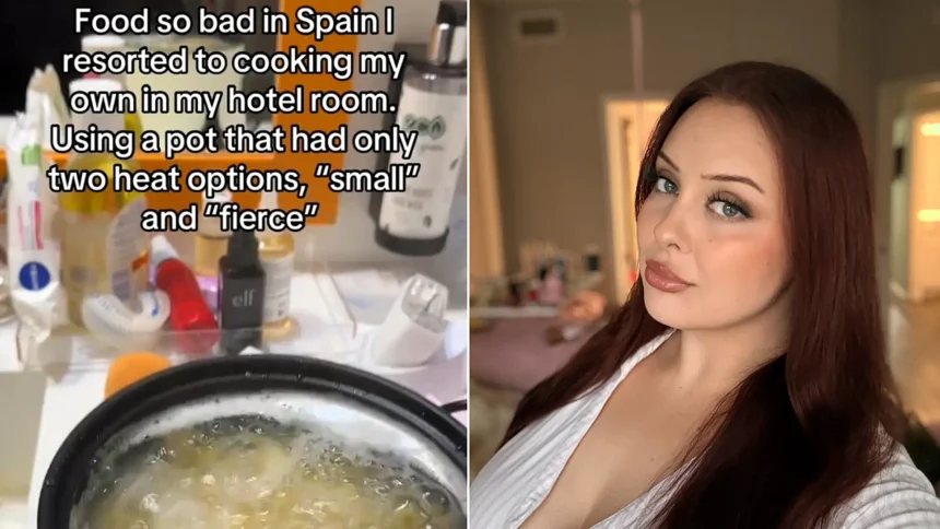US influencer sparks a fierce debate after cooking her own meals in a Barcelona hotel room because she found Spanish food too flavourless - while recovering from life-saving surgery.