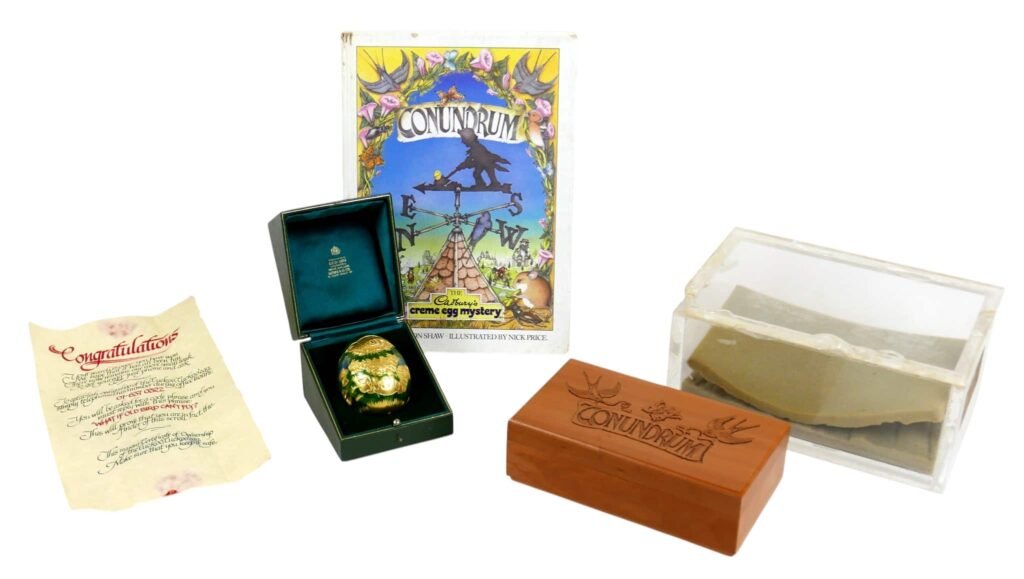 A rare solid gold Cadbury egg from the 1983 Conundrum treasure hunt has sold for a staggering £123,500 - smashing a world auction record and its estimate six times over.