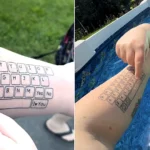 A devoted mum tattooed an entire keyboard on her arm so her non-speaking son can always talk to her - and his first typed words left her in tears.