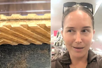 A mum was left horrified after finding what appeared to be a pile of beard hair beneath a mirror at The Range - joking the store now offers trimming services.